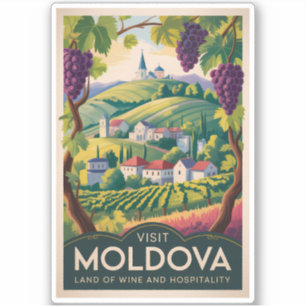 Moldova Wijnhuis Illustratie Reis Kunst Vintage Sticker