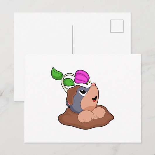 Mole Aarde Bloem Briefkaart (Voorkant / Achterkant)
