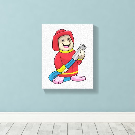 Mole als brandweerman met slang canvas afdruk (Insitu (Houten vloer))