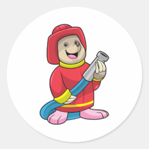 Mole als brandweerman met slang ronde sticker
