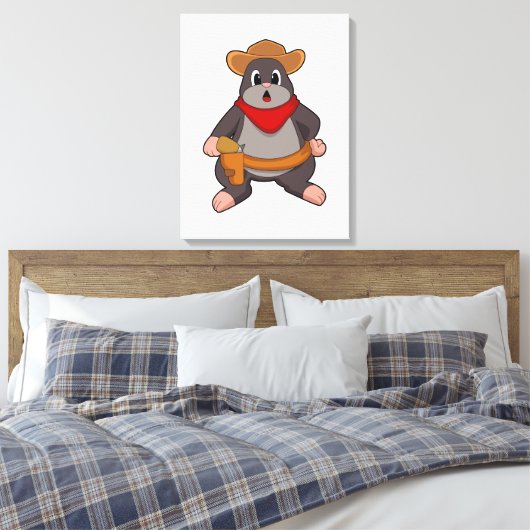 Mole als Cowboy Canvas Afdruk (Insitu (Slaapkamer))