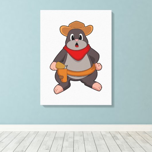 Mole als Cowboy Canvas Afdruk (Insitu (Houten vloer))