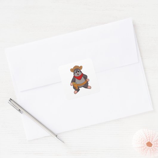 Mole als Cowboy Vierkante Sticker (Envelop)