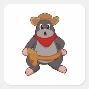 Mole als Cowboy Vierkante Sticker