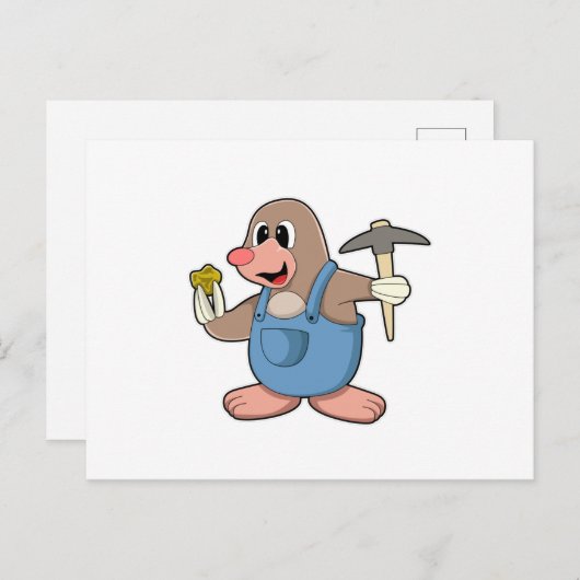 Mole als Miner met Gold Briefkaart (Voorkant / Achterkant)
