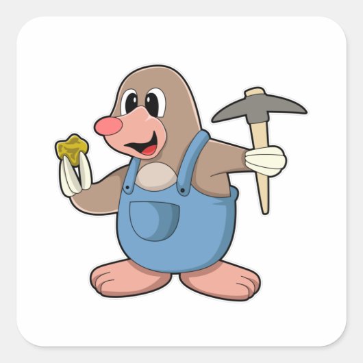 Mole als Miner met Gold Vierkante Sticker (Voorkant)