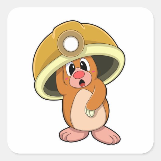Mole als Miner met Helmet Vierkante Sticker (Voorkant)