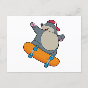 Mole als Skater met skateboard Briefkaart