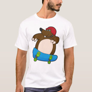 Mole als Skater met skateboard en helm T-shirt