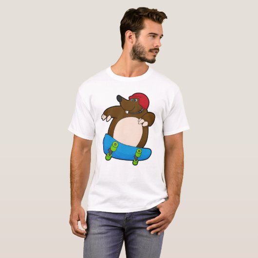 Mole als Skater met skateboard en helm T-shirt (Voorkant volledig)