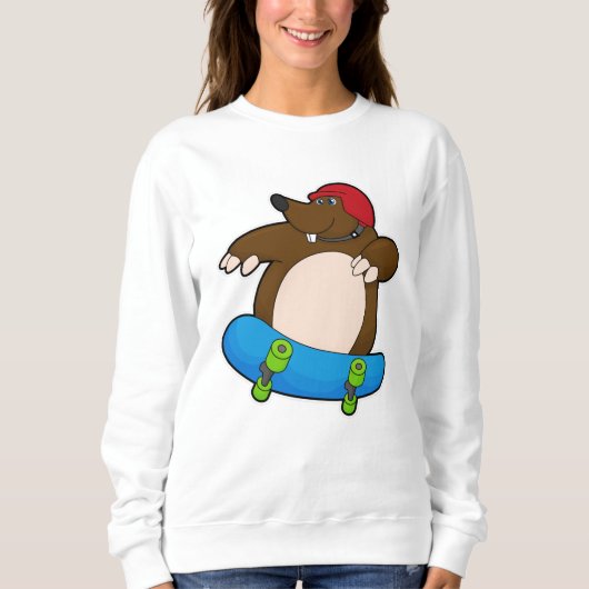 Mole als Skater met skateboard en helm Trui (Voorkant)