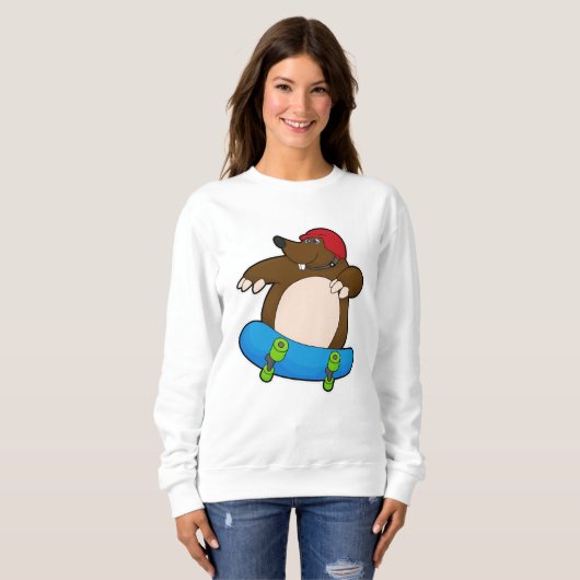 Mole als Skater met skateboard en helm Trui (Voorkant volledig)