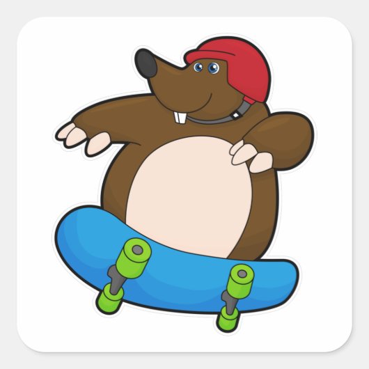 Mole als Skater met skateboard en helm Vierkante Sticker (Voorkant)