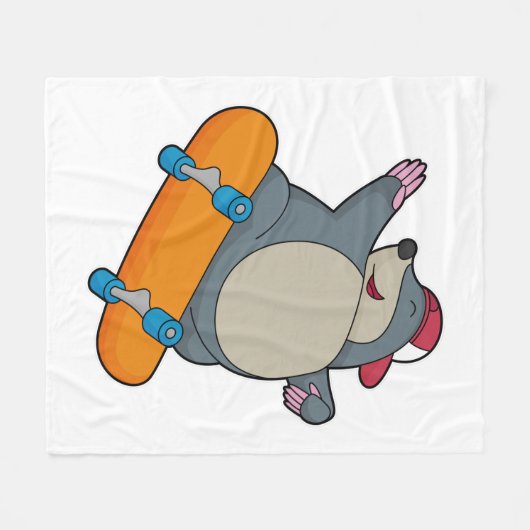 Mole als Skater met skateboard Fleece Deken (Voorkant (Horizontaal))