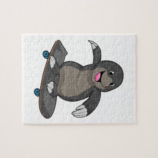 Mole als Skater met skateboard Legpuzzel (Horizontaal)