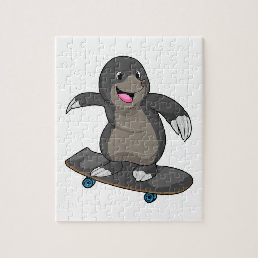 Mole als Skater met skateboard Legpuzzel (Verticaal)