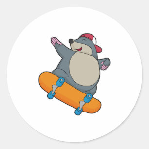 Mole als Skater met skateboard Ronde Sticker