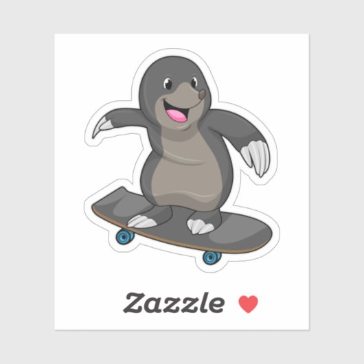 Mole als Skater met skateboard Sticker (Vel)