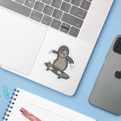 Mole als Skater met skateboard Sticker (Laptop met iPhone)