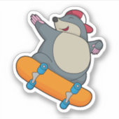 Mole als Skater met skateboard Sticker (Voorkant)