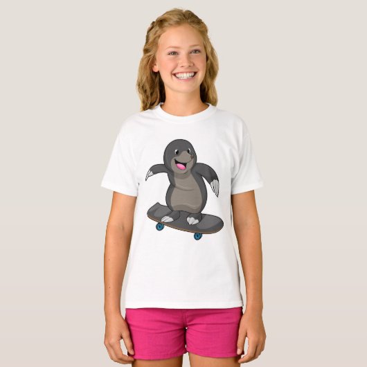 Mole als Skater met skateboard T-shirt (Voorkant volledig)