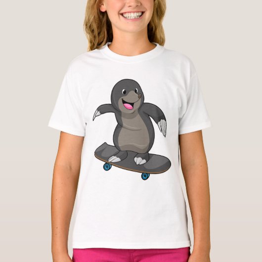 Mole als Skater met skateboard T-shirt (Voorkant)