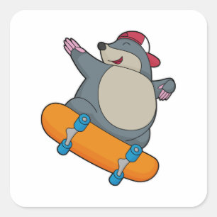 Mole als Skater met skateboard Vierkante Sticker