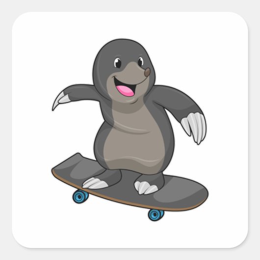 Mole als Skater met skateboard Vierkante Sticker (Voorkant)