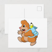 Mole als student met rugzak briefkaart (Voorkant / Achterkant)