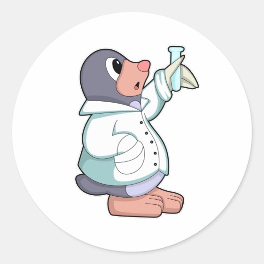 Mole als wetenschapper met testbuis ronde sticker (Voorkant)