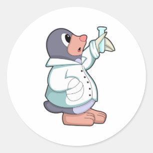 Mole als wetenschapper met testbuis ronde sticker