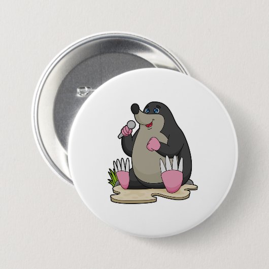 Mole als zanger met microfoon ronde button 7,6 cm (Voorkant /achterkant)