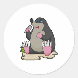 Mole als zanger met microfoon ronde sticker
