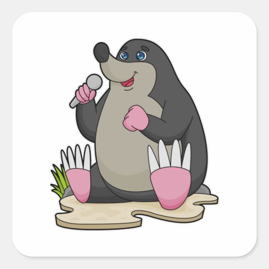 Mole als zanger met microfoon vierkante sticker (Voorkant)
