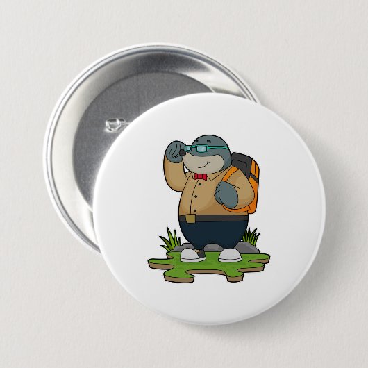 Mole as Hiker with Backpack Ronde Button 7,6 Cm (Voorkant /achterkant)