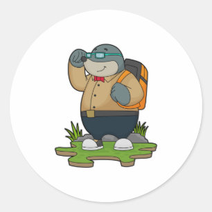 Mole as Hiker with Backpack Ronde Sticker