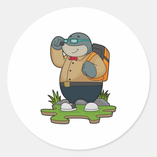 Mole as Hiker with Backpack Ronde Sticker (Voorkant)