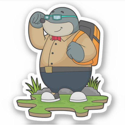 Mole as Hiker with Backpack Sticker (Voorkant)