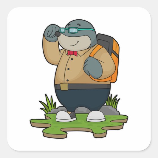 Mole as Hiker with Backpack Vierkante Sticker (Voorkant)