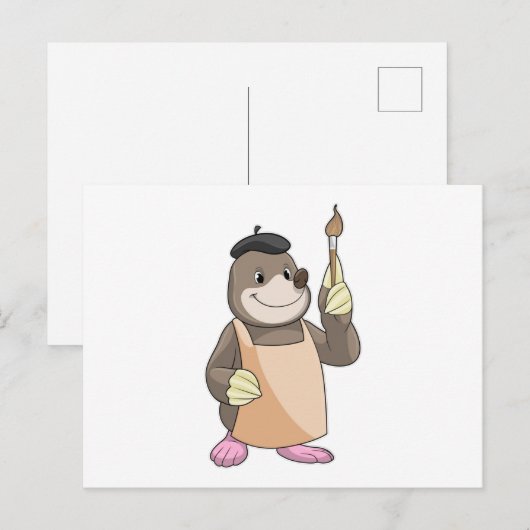Mole as Painter with Paint brush Briefkaart (Voorkant / Achterkant)
