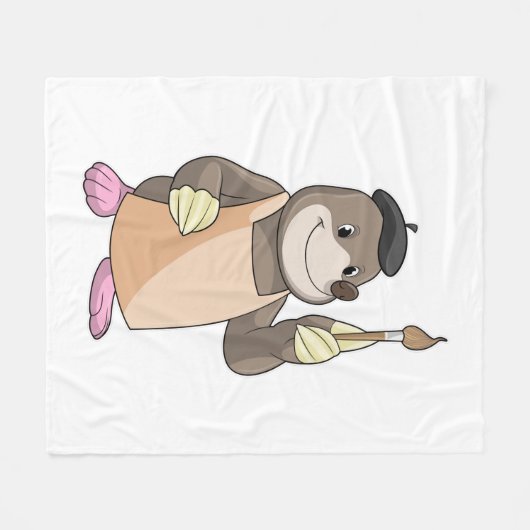 Mole as Painter with Paint brush Fleece Deken (Voorkant (Horizontaal))