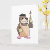 Mole as Painter with Paint brush Kaart (Gele Bloem)