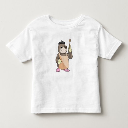 Mole as Painter with Paint brush Kinder Shirts (Voorkant)