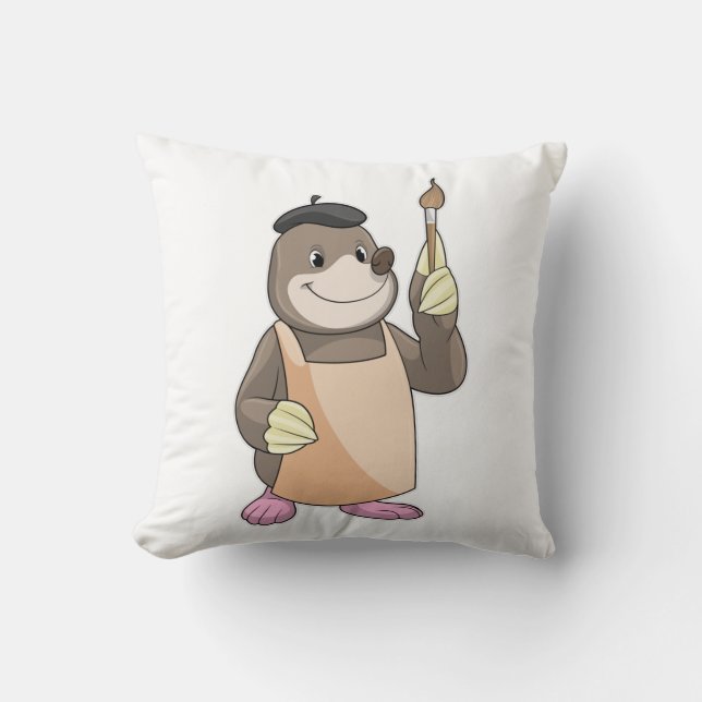 Mole as Painter with Paint brush Kussen (Voorkant)