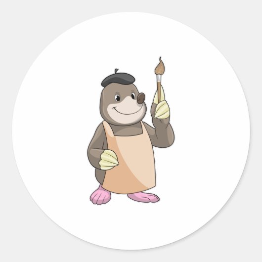 Mole as Painter with Paint brush Ronde Sticker (Voorkant)