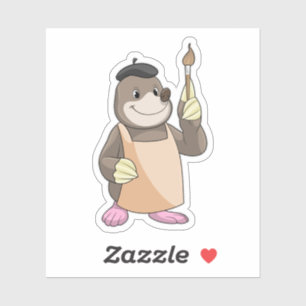 Mole as Painter with Paint brush Sticker