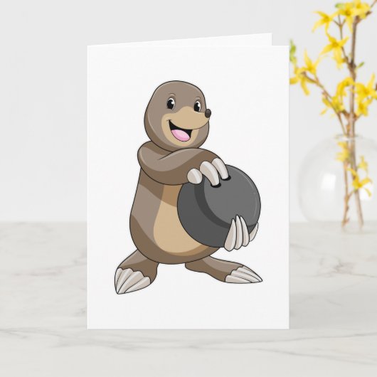Mole bij Bowling met Bowling ball Kaart (Gele Bloem)