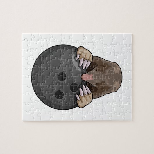 Mole bij Bowling met Bowling ball Legpuzzel (Horizontaal)