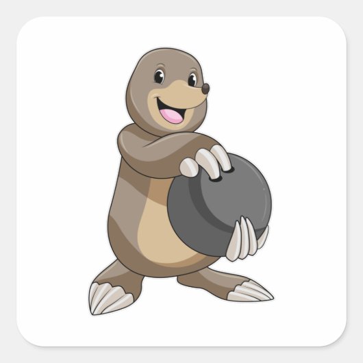 Mole bij Bowling met Bowling ball Vierkante Sticker (Voorkant)