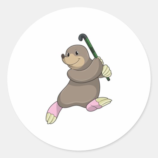Mole bij Hockey met Hockey bat Ronde Sticker (Voorkant)